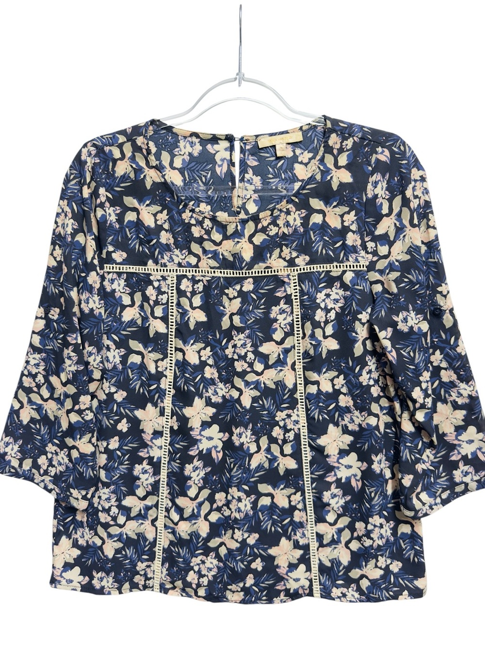 Silky Satin Matte Knit Crochet Floral Garden Vines Blouse Top